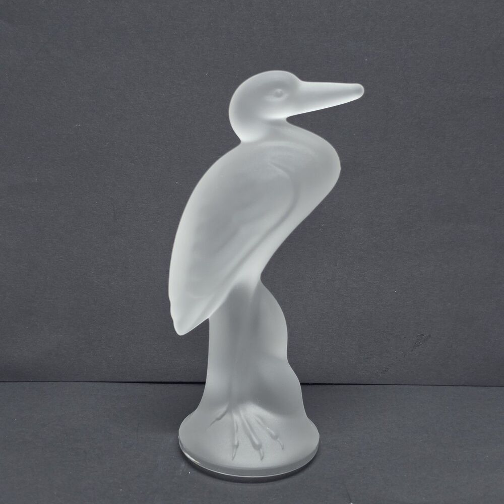 Duncan & Miller Vintage Frosted Glass Large Heron Bird Figurine 6.75" VTG 40s